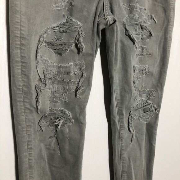 American Eagle Mens Jeans 30 W Gray Wash AirFlex Patched Move-Free Slim Grunge - Picture 3 of 12